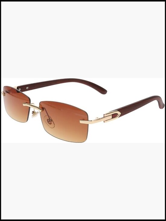 Metal & Wood Rectangular Sunglasses UV Protection Non-Polarized